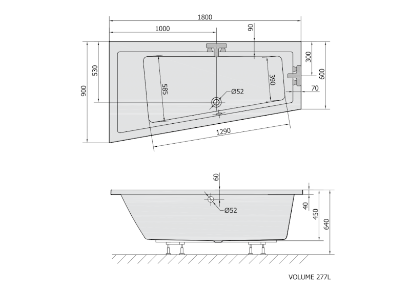 ANDRA L asymetrická vana 180x90x45cm, šedá 72872.30