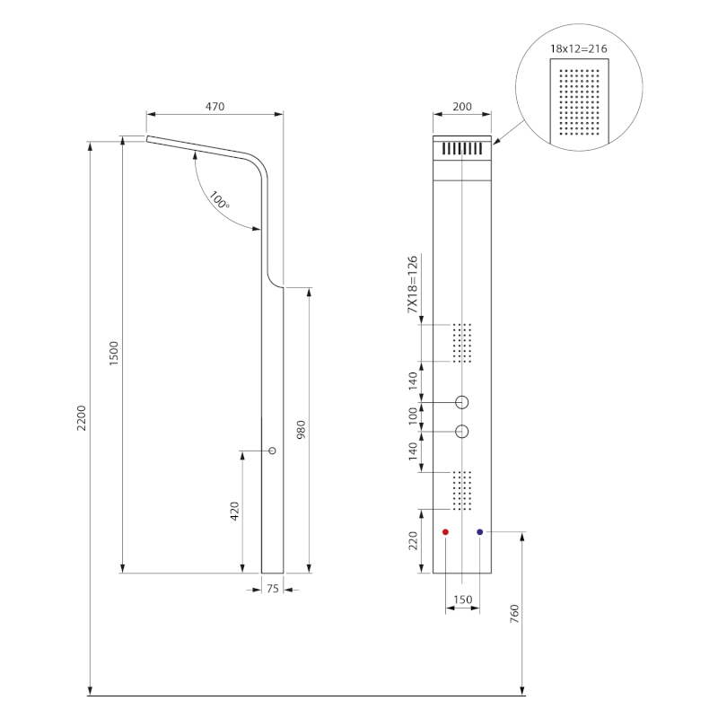 JACOB sprchový panel 200x1500mm, černá mat WN683