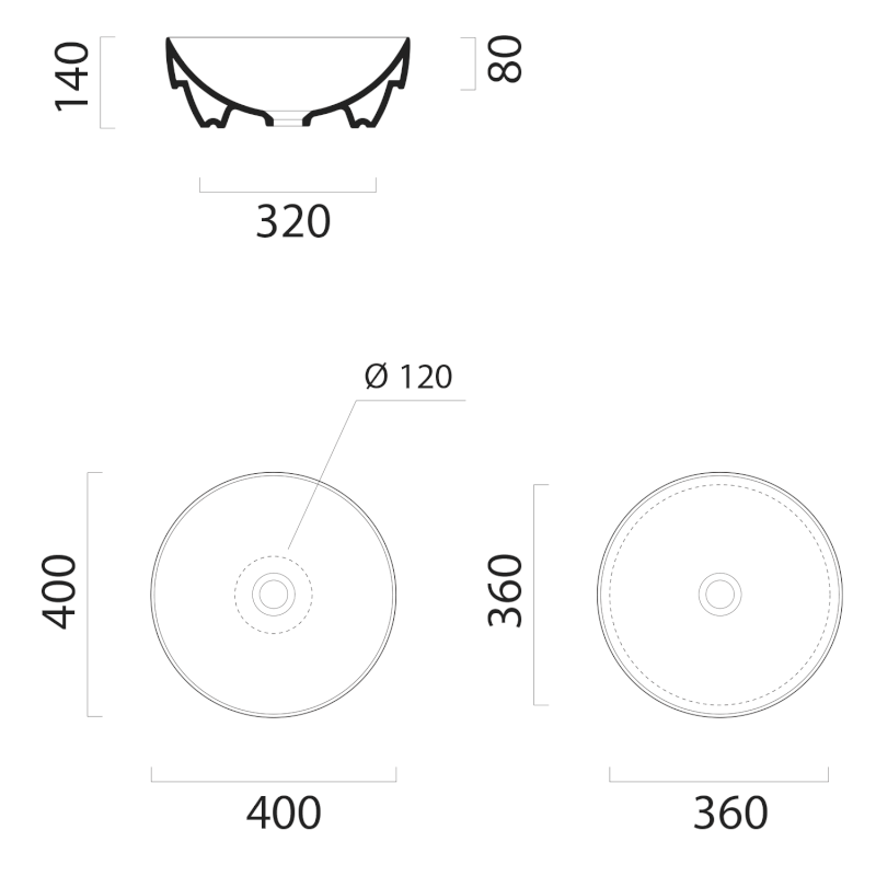 PURA keramické umyvadlo na desku, průměr 40cm, ghiaccio mat 884615