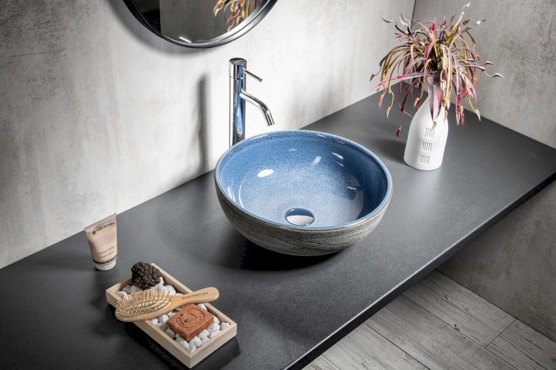 PRIORI keramické umyvadlo na desku, Ø 41 cm, modrá/šedá PI020
