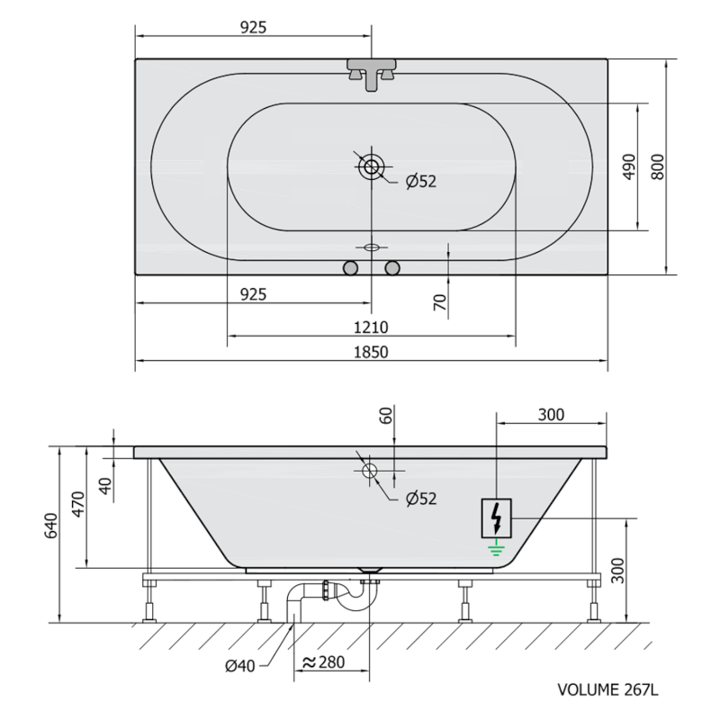 VIVA B hydromasážní vana, 185x80x47cm, Attraction Hydro-Air, chrom 71968.4010