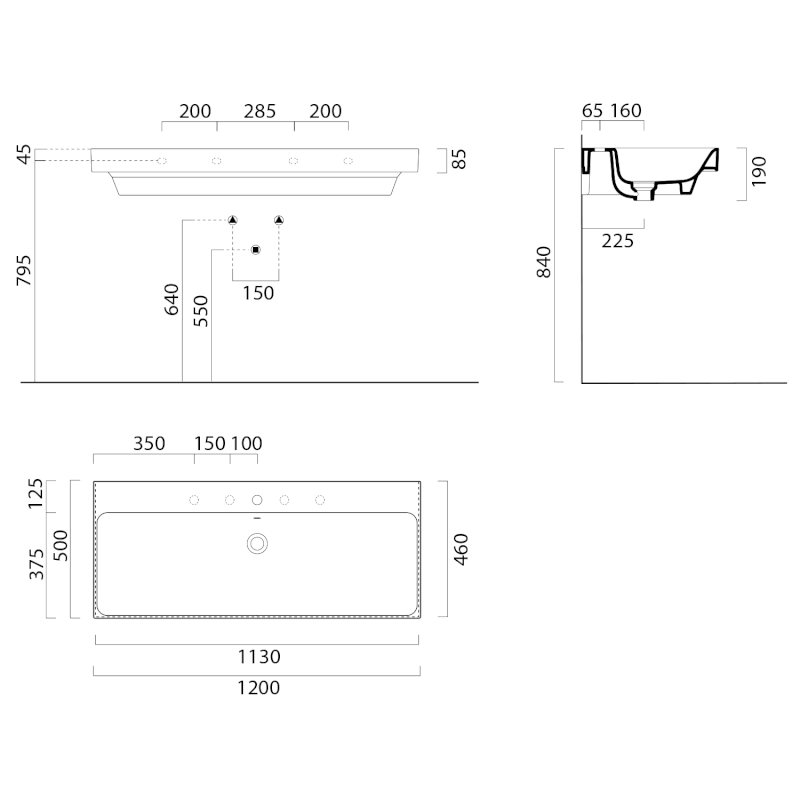 NUBES keramické umyvadlo 120x50cm, bez otvoru, bílá ExtraGlaze 9624011