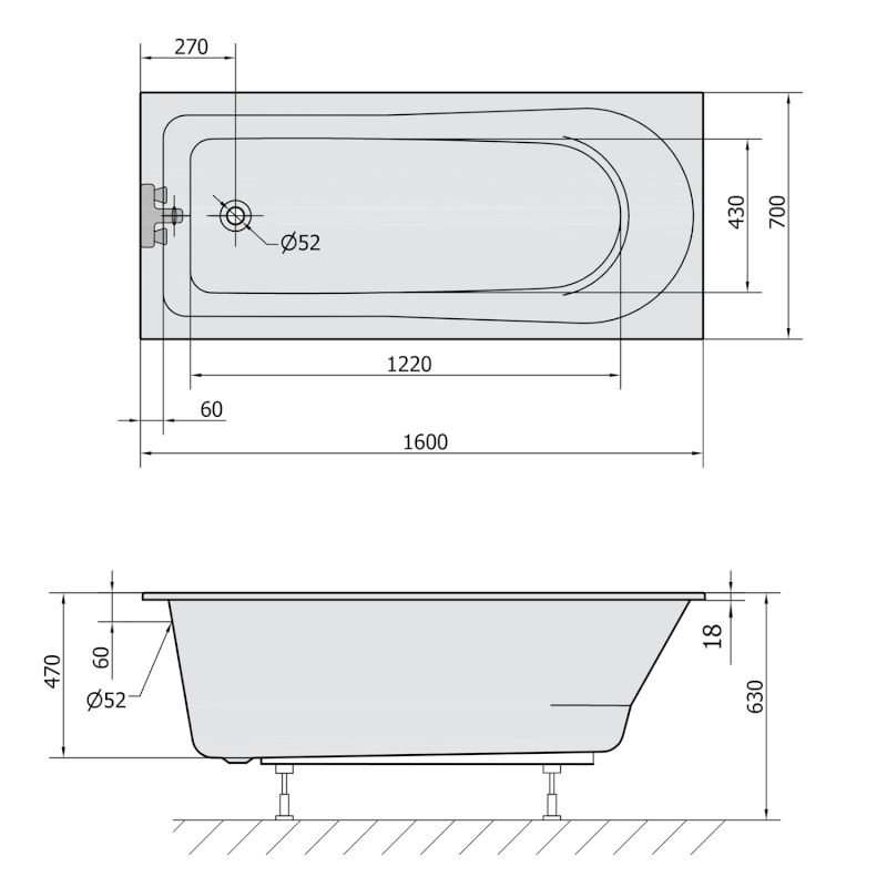 LISA SLIM obdélníková vana 160x70x47cm, bílá 86111S