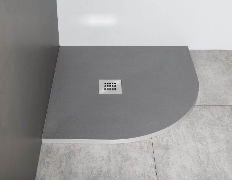 MITIA sprchová vanička z litého mramoru, čtvrtkruh 90x90cm, šedá PMSR90