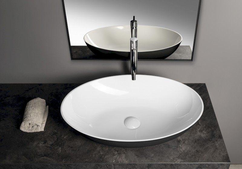 BANERA OVAL umyvadlo na desku, litý mramor, 60x40cm, bílá/antracit mat 14397.52