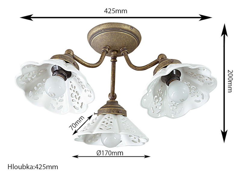 NAPOLI stropní svítidlo, 3xE14,40W, 230V, IP21, keramické stínítko, bronz MC613