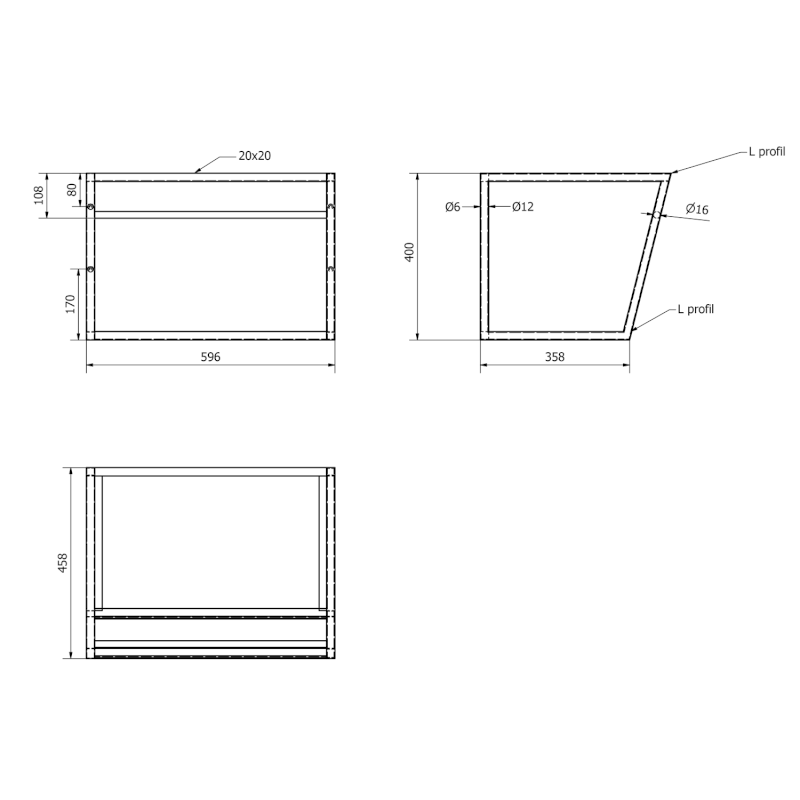 SKA konzole s policí 600x400x460mm, černá mat SKA101