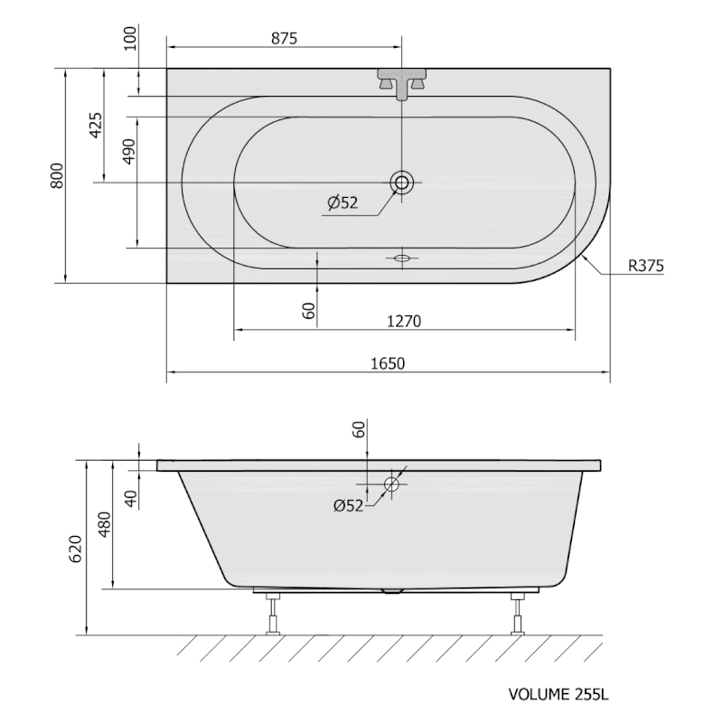 ASTRA L asymetrická vana 165x80x48cm, bílá 33611