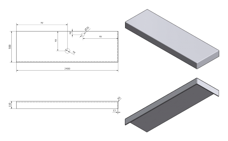 TAILOR rockstone deska 240x50 cm, provedení límce R TR240R