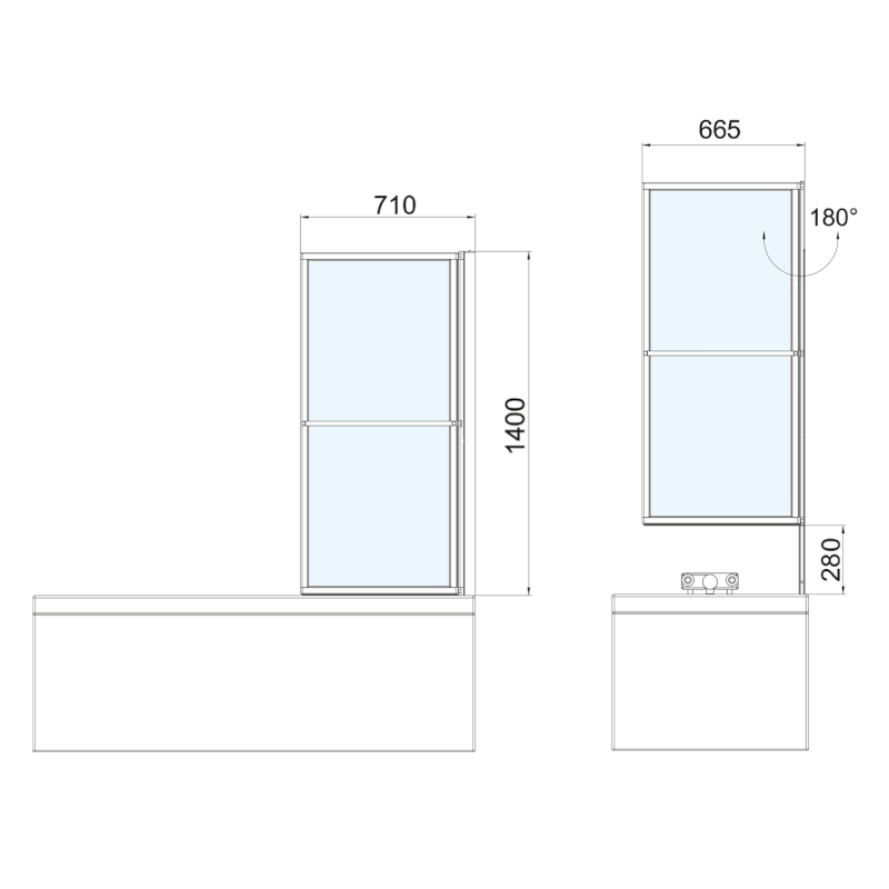 KAGERA vanová zástěna s pneumatickým zdvihem, š. 710mm, černá mat, čiré sklo 30336B