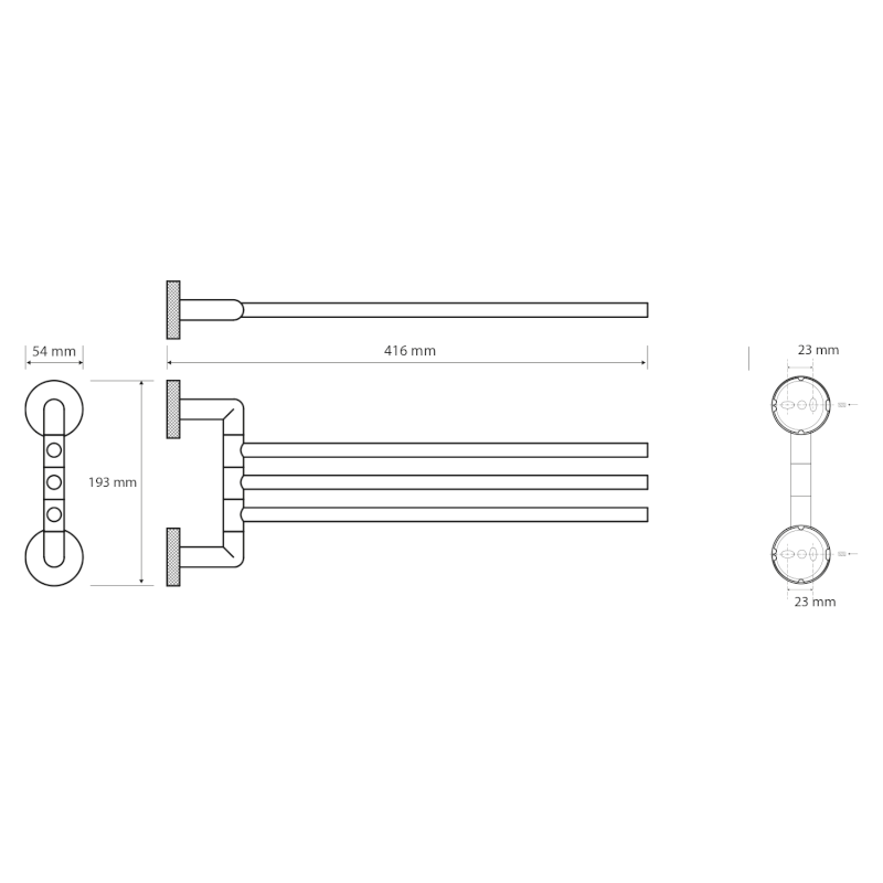 LARISSA trojitý držák ručníků otočný 350mm, černá/zlato mat WS022BG