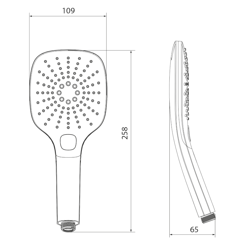 Ruční masážní sprcha s tlačítkem, 3 režimy sprchování, silikon trysky, 109x109mm, ABS/černá mat 1204-52B