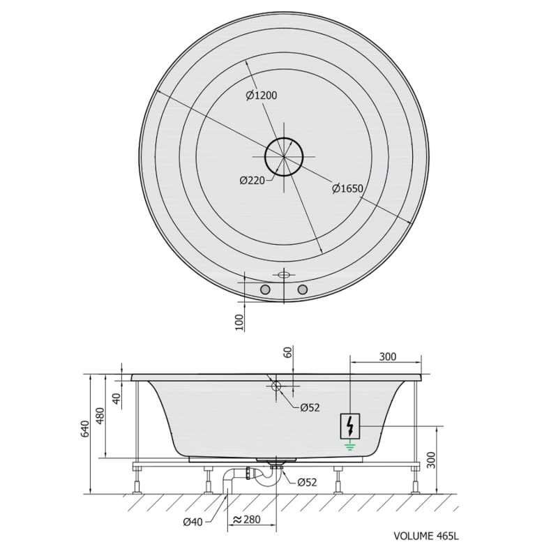 OBLO hydromasážní vana, 165x48cm, Highline Hydro, chrom 72840.5010