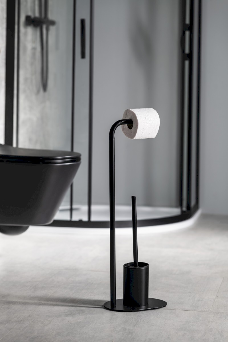 SAMBA stojan s držákem na toaletní papír a WC štětkou, černá SB236