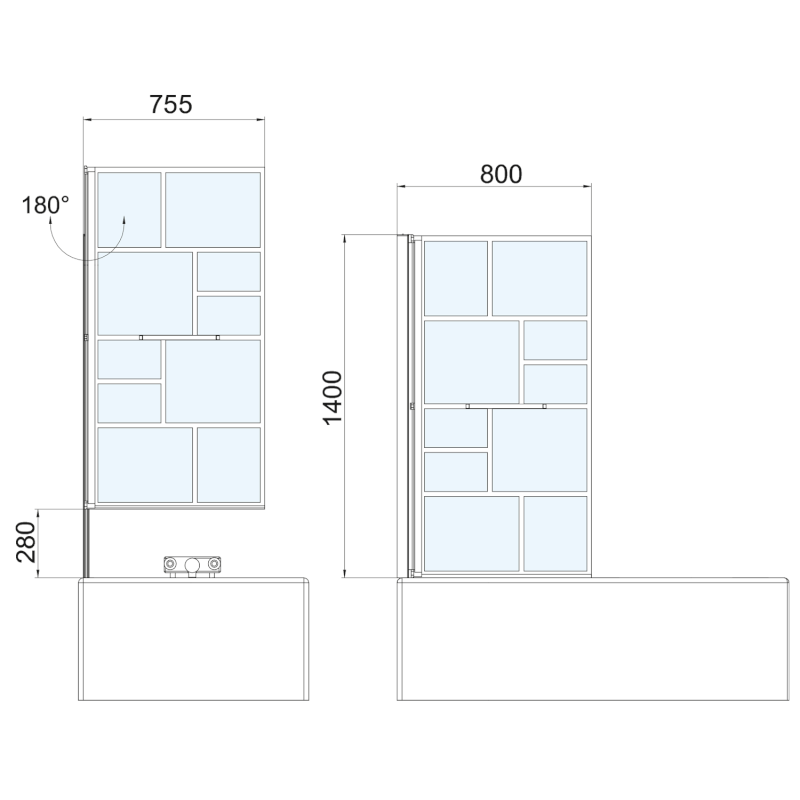 PARANA vanová zástěna s pneumatickým zdvihem, š. 800mm, černá mat, čiré sklo 30346B