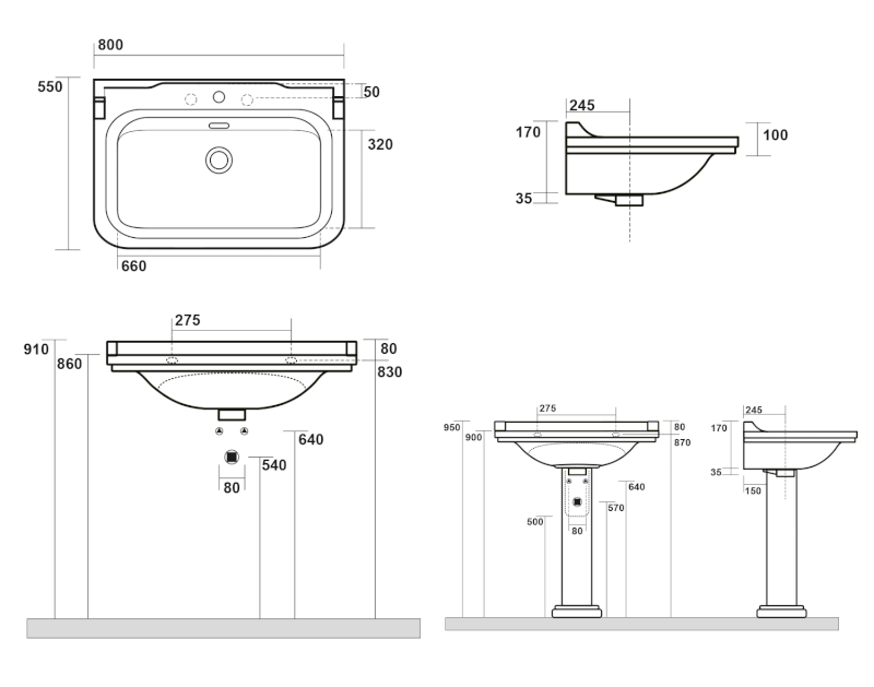 WALDORF keramické umyvadlo 80x55cm, černá mat 4141K7