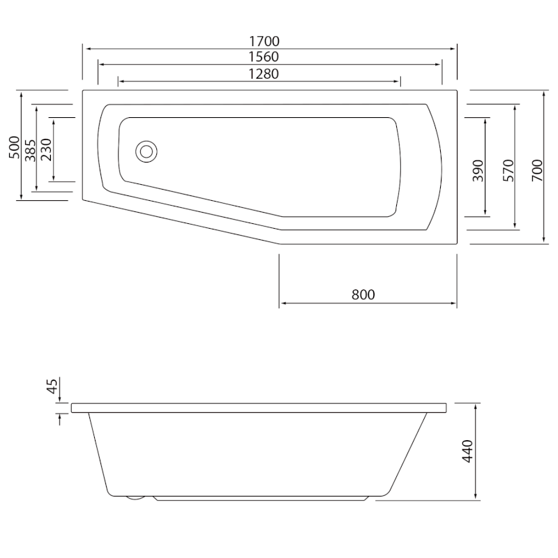 OPAVA vana 170x70x44cm, pravá, bílá A1771
