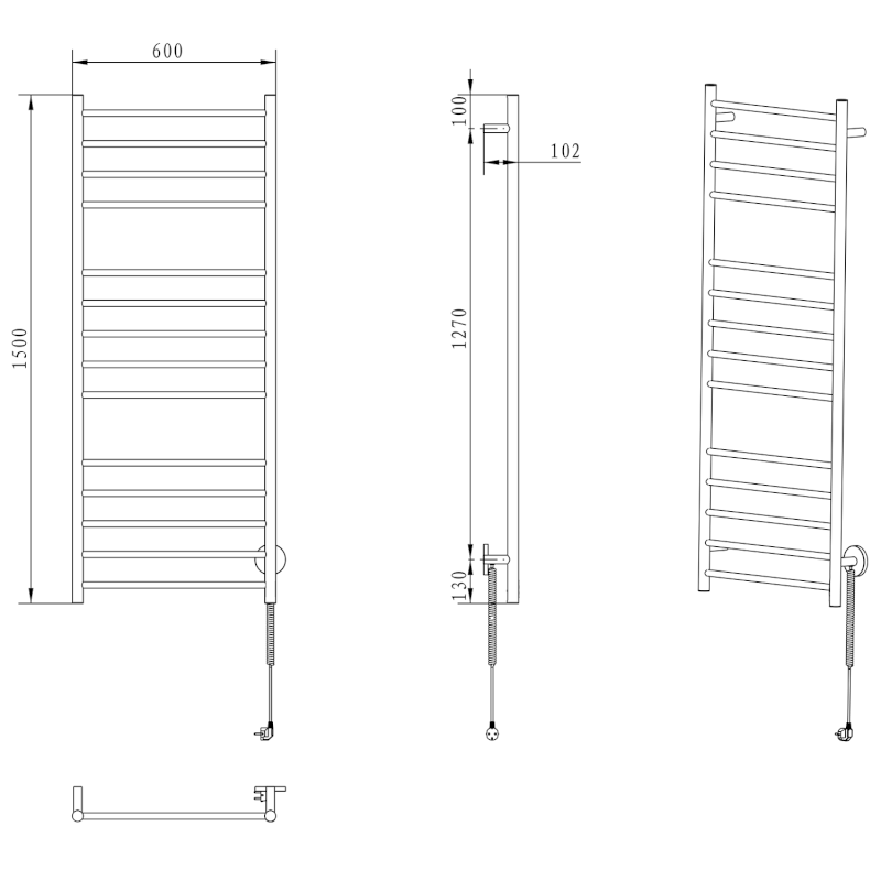 REDONDO elektrický sušák ručníků, kulatý, 600x1500 mm, 130 W, nerez lesk ER250V