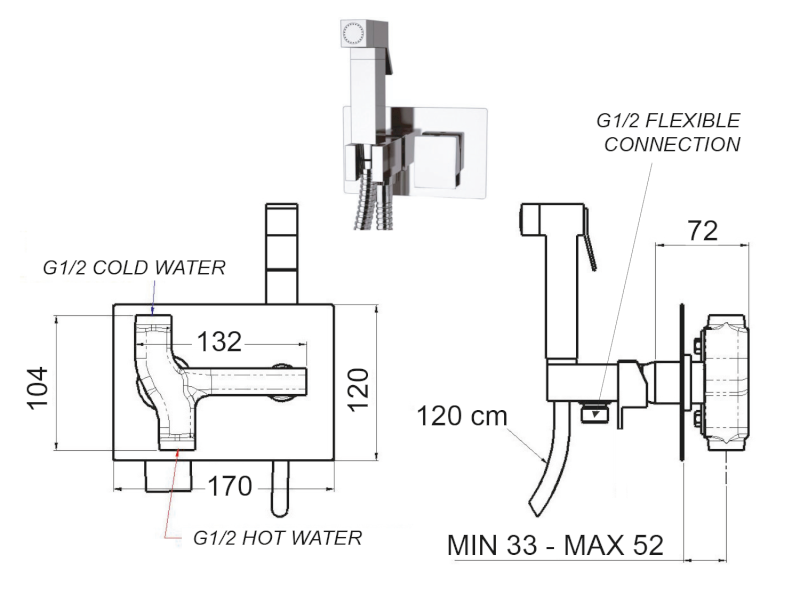 SPECTRE podomítková bidetová baterie se Stop sprškou, hranatá, chrom 1102-07