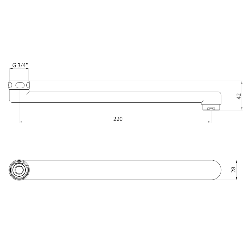 Výtokové ramínko k baterii, 220mm, ploché, černá mat 43990B