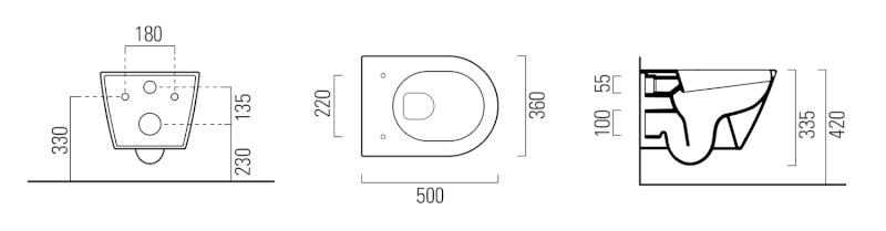 NORM závěsná WC mísa, GeniusFlush, 36x50cm, bílá ExtraGlaze 862011