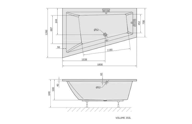TRIANGL L asymetrická vana 180x120x50cm, bílá 19611