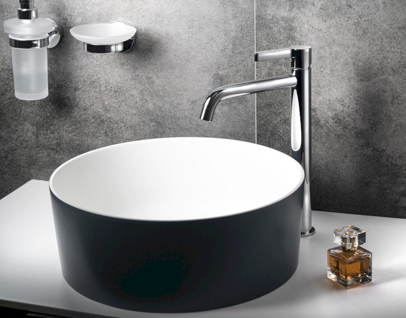 THIN umyvadlo na desku, Rockstone, Ø 38 cm, carina/bílá mat WN548-41