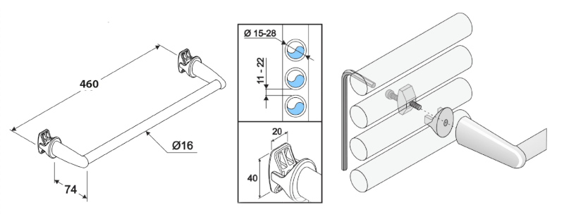 Sušák ručníků na otopná tělesa 46cm rovný, černá mat IDR-50B