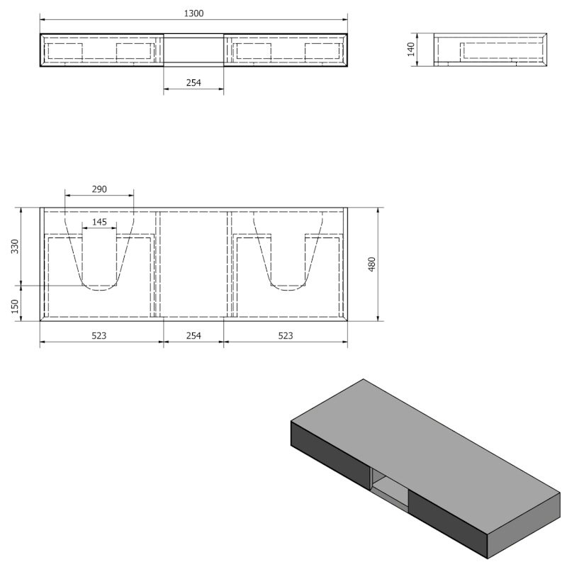 MORIAN umyvadlová skříňka 130x14x48cm, dub černý MR136