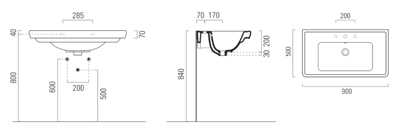 CLASSIC keramické umyvadlo 90x50cm, bílá ExtraGlaze 8788111