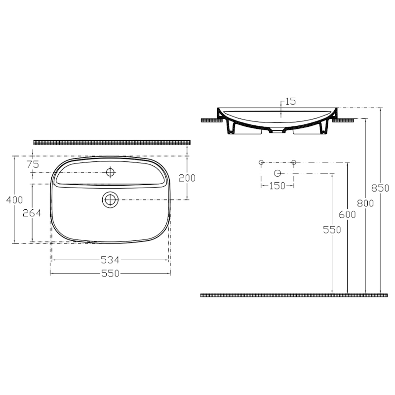 INFINITY keramické umyvadlo zápustné, 55x40cm, bílá 10NF50055