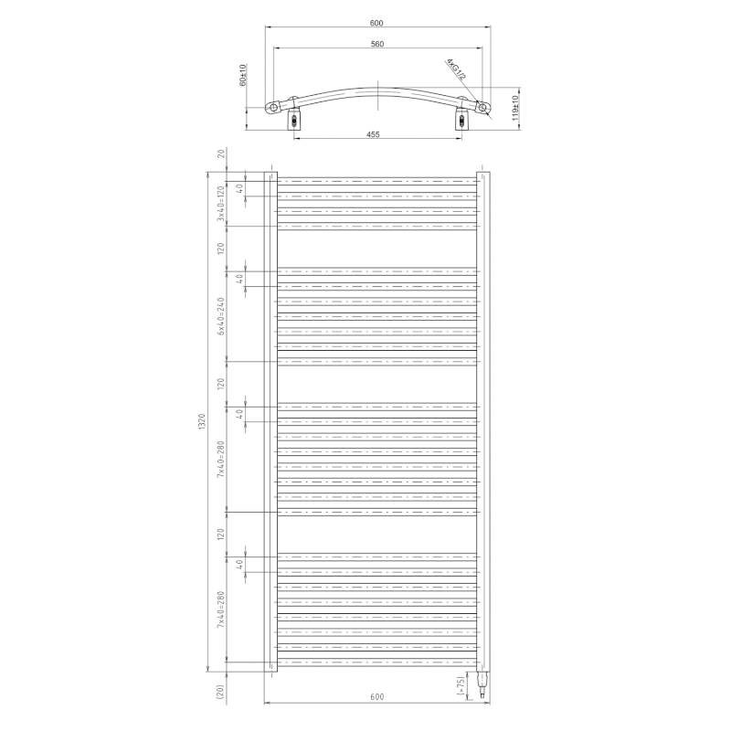 ORBIT-E elektrické otopné těleso oblé 600x1320 mm, 600 W, bílá ILEO36T