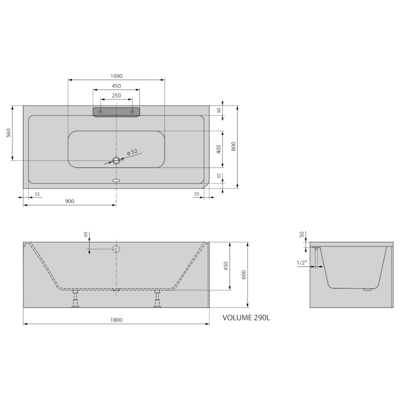 CASCATA L MONOLITH obdélníková vana 180x80x60cm, kaskáda černá 73836ML.102