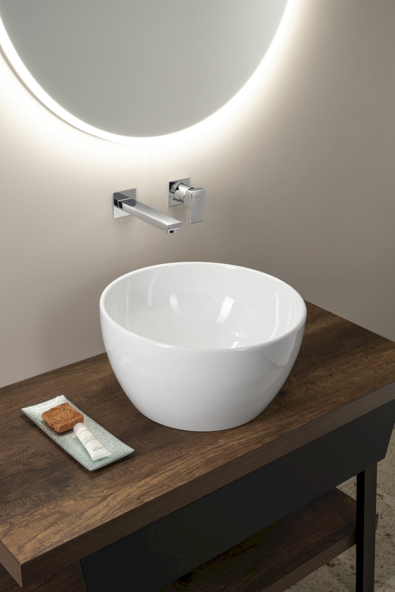 PURA keramické umyvadlo na desku vysoké, průměr 42cm, bílá ExtraGlaze 885211