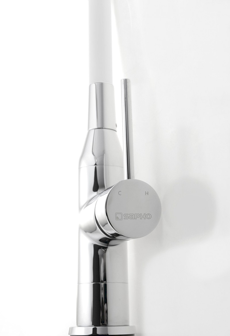 SILI stojánková dřezová baterie, flexibilní ramínko, bílá/chrom SR481