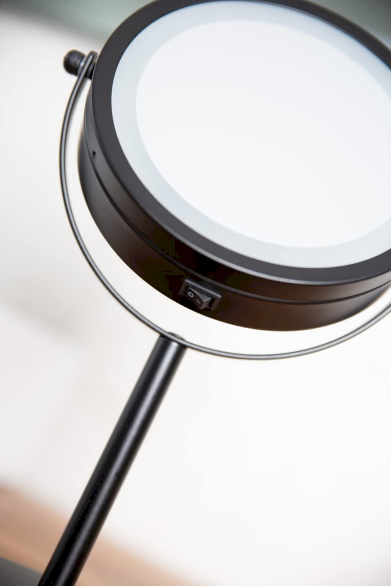 DAISY kosmetické zrcátko na postavení LED, Ø 150 mm, oboustranné, černá 03111010