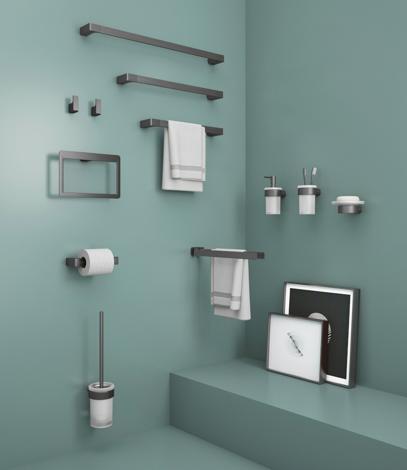 PIRENEI WC štětka závěsná, mléčné sklo, gun metal PI330381