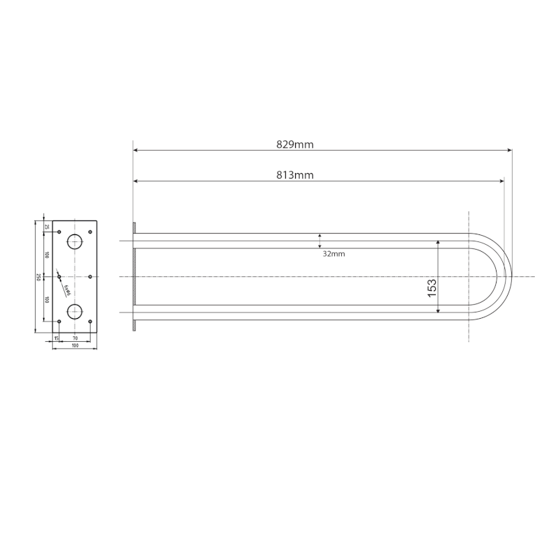 HANDICAP opěrné pevné madlo tvar U 813mm, bílá XH540W