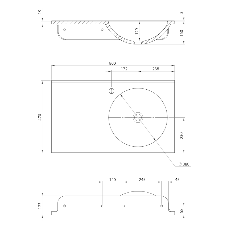 JUNO umyvadlo, litý mramor, 80x47cm, pravé, bílá JU081