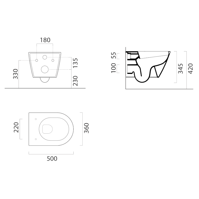 KUBE X závěsná WC mísa, GeniusFlush, 36x50cm, černá dual-mat 941226