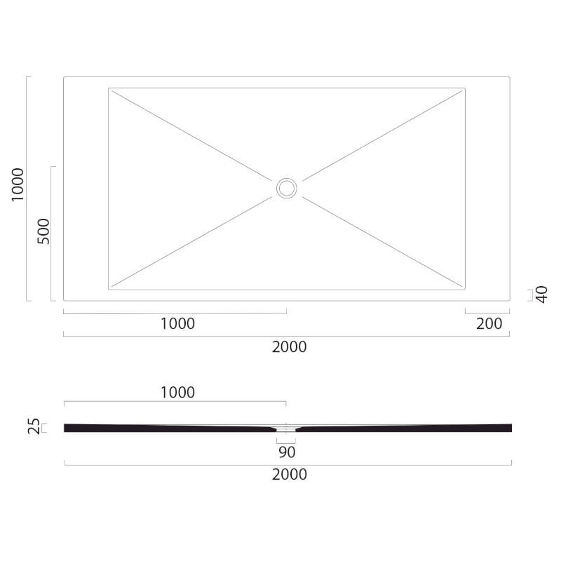 Keramická sprchová vanička, obdélník 200x100x2cm, agave mat 46201004