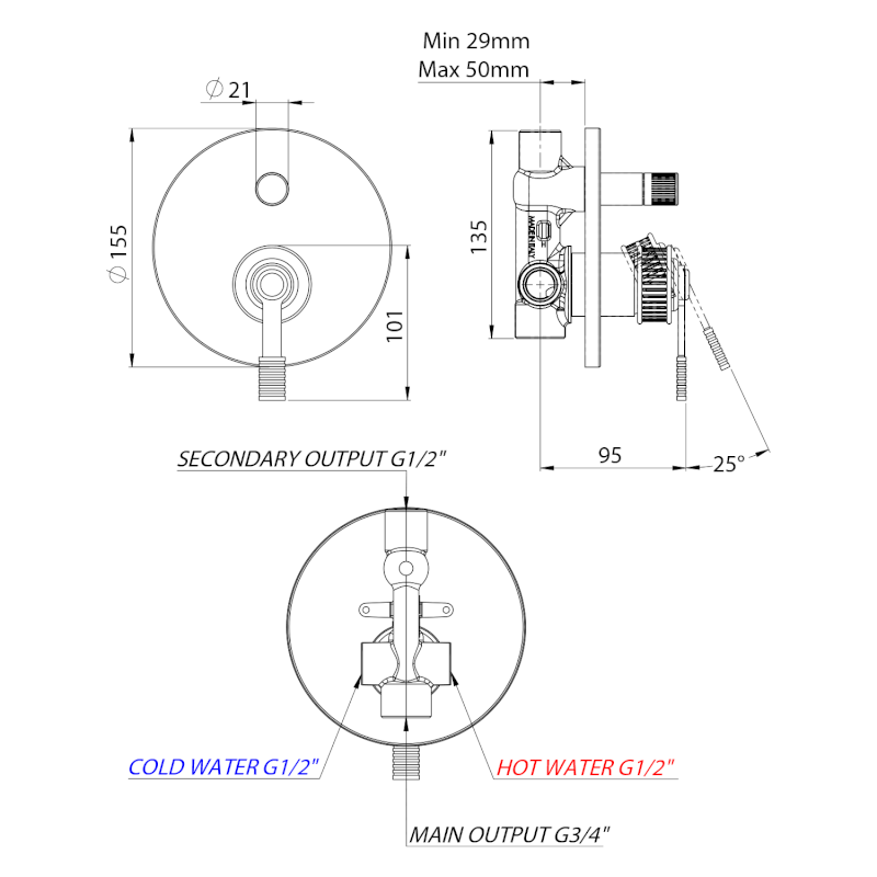 VERSI podomítková sprchová baterie, 2 výstupy, bronz RV042/18