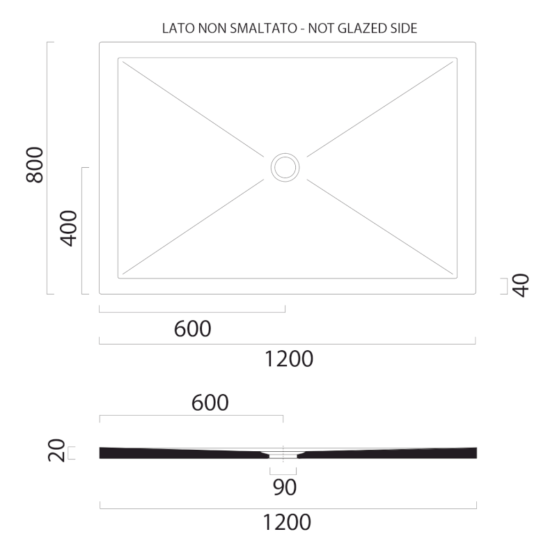 Keramická sprchová vanička, obdélník 120x80x2cm, creta mat 46120808