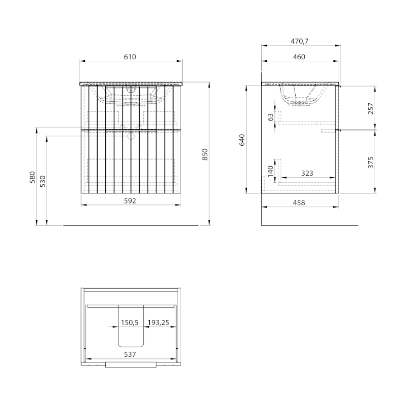 CIRASA STRIP umyvadlová skříňka 59,2x64x46cm, agila CR601-4343S