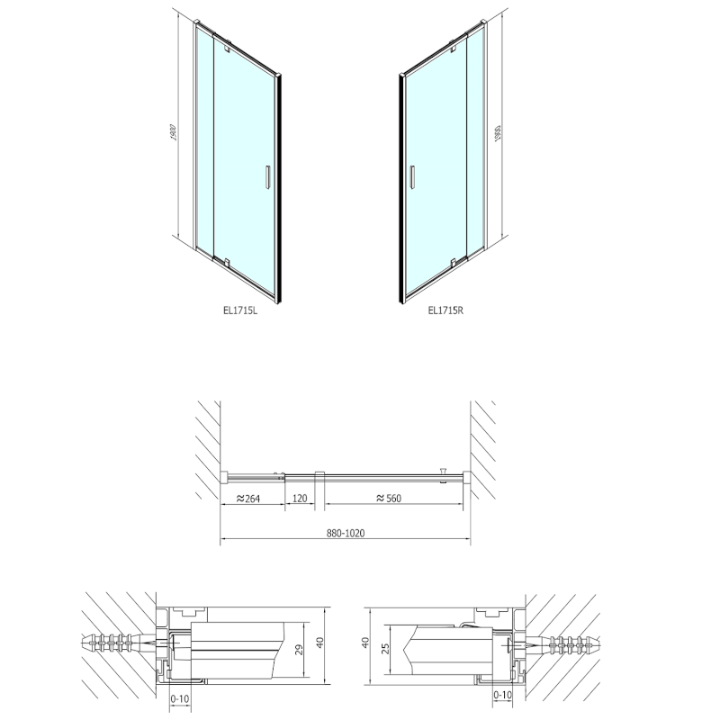 EASY sprchové dveře otočné 880-1020mm, čiré sklo EL1715