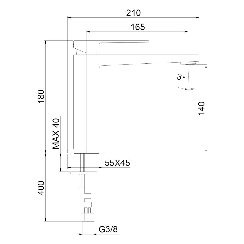 SPECTRE stojánková umyvadlová baterie, výška 180mm, černá mat 1102-74B