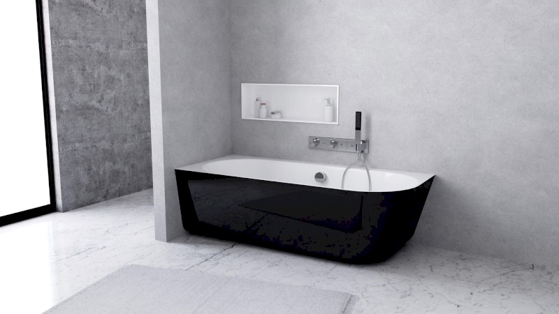 SUSSI L rohová stojící vana, litý mramor 150x70x49,5cm, černá/bílá 93241L