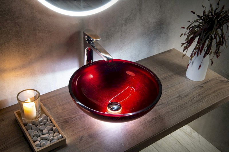 MURANO ROSSO IMPERO skleněné umyvadlo na desku, průměr 40cm, červená AL5318-63