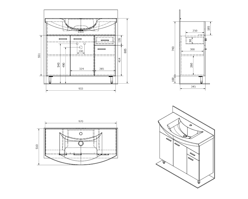 ZOJA umyvadlová skříňka 93x74x34cm, bílá 51094A