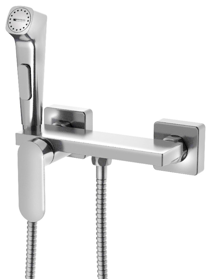 Nástěnná bidetová baterie se Stop sprškou a poličkou, chrom TJ042